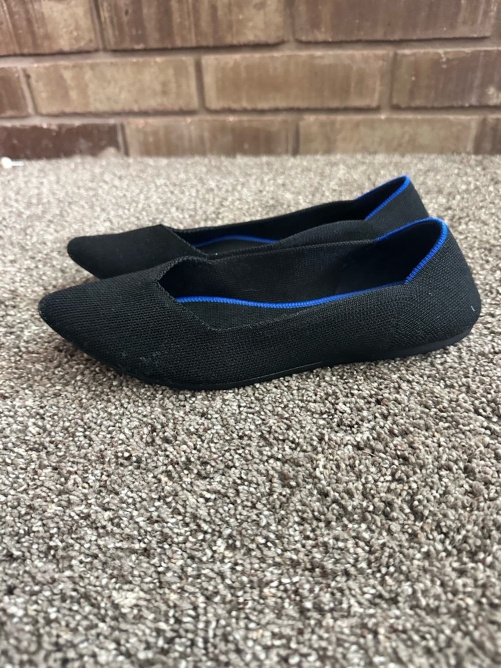Rothy's Black Pointed Knit Flats with Blue Accent - Picture 3 of 7